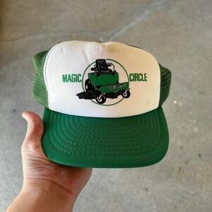 Vintage 90s white and green lawn mower mesh trucker SnapBack hat cap